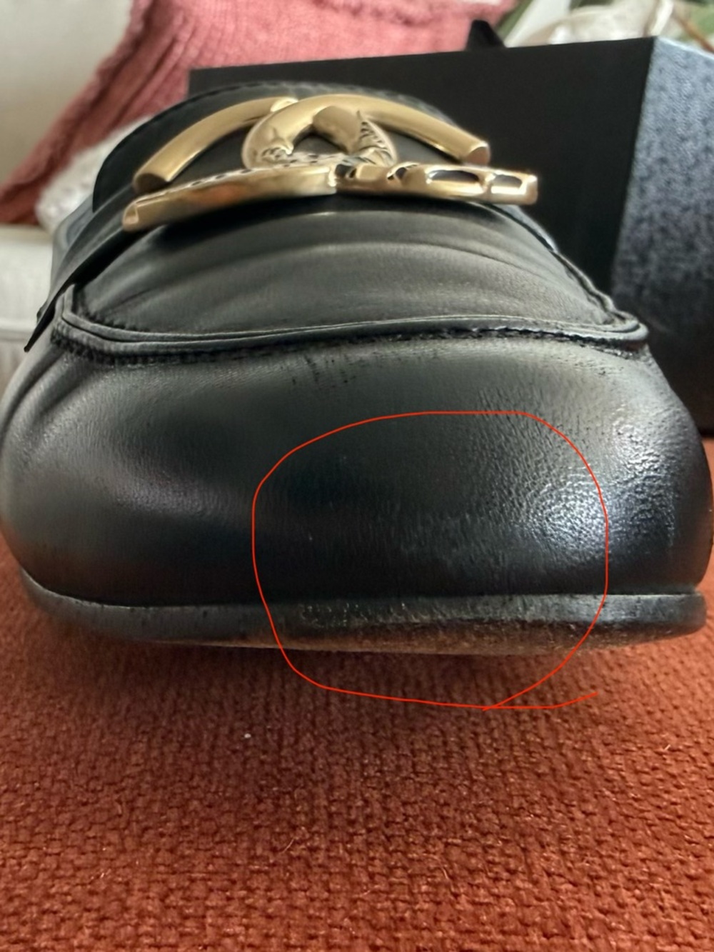 CHANEL Black  Leather Loafers with Gold CC Medallion . - Picture 11 of 12